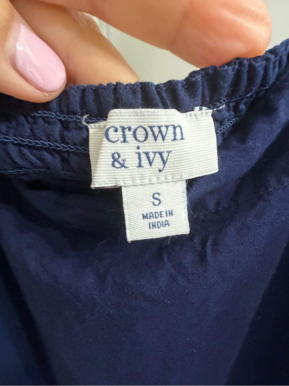 crown & ivy Navy Maxi Sundress Pink and White Lace Accents Sz S Boho Cottagecore - Picture 5 of 9